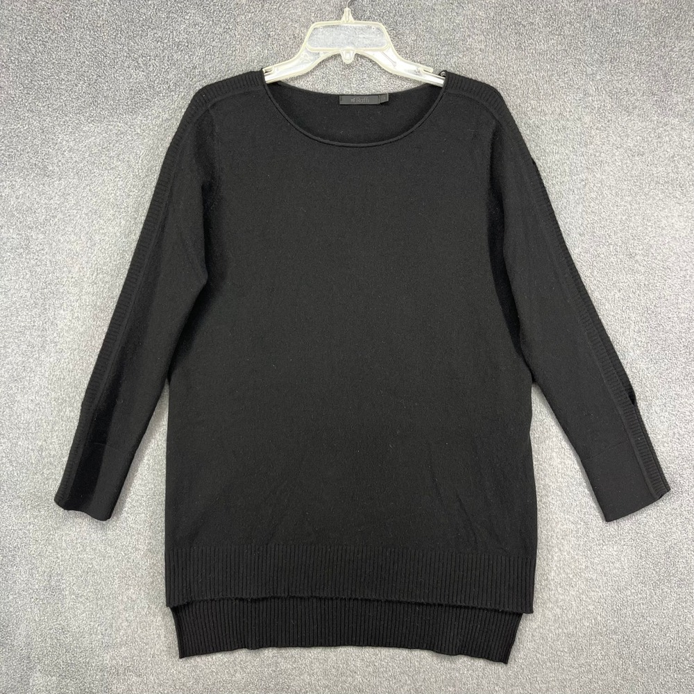 Raffi Cashmere Sweater Womens Small Black High Low round Neck Ribbed Sleeve Knit